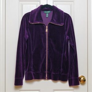 Lauren Ralph Lauren Deep Purple Velour Zip Track Jacket, Size M